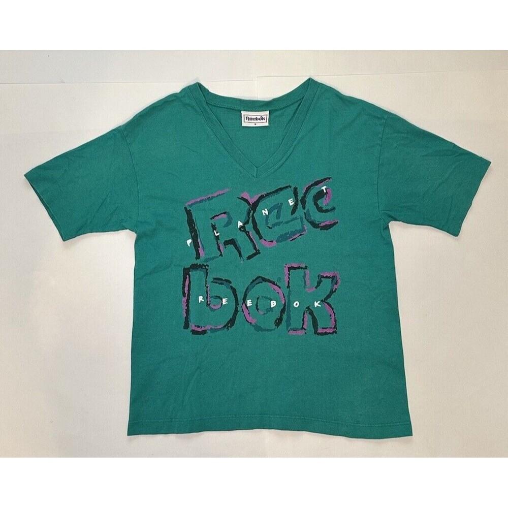 Vintage Reebok Women’s Teal Single Stitch Made in USA 90s Y2K T Shirt Small READ
